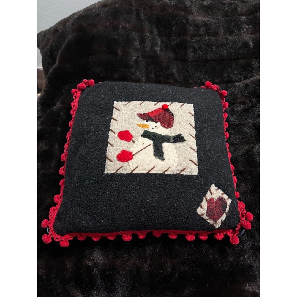 Tasha Polizzi T.P. Saddleblanket & Co. Christmas fleece snowman Throw Pillow
